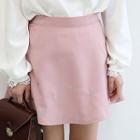 Band-waist Heart-embroidered Flare Skirt