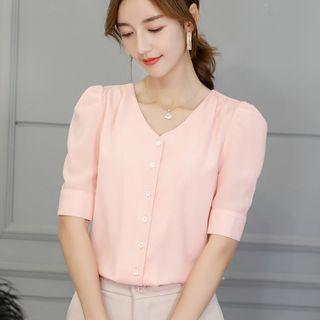 Button-down V-neck Chiffon Top