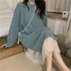 Puff-sleeve Midi A-line Mesh Dress / Sweater