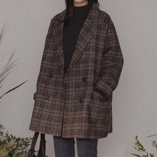 Double-breasted Gingham Oversize Woolen Blazer