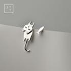925 Sterling Silver Non-matching Cat & Fish Earring Silver - One Size