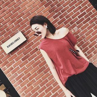 Studded Pocket Cap-sleeve T-shirt