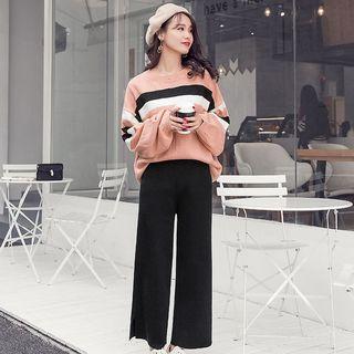 Set: Stripe Sweater + Wide-leg Pants