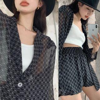 Long-sleeve Print Light Blouse / Print Light Shorts