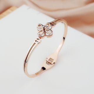 Stainless Steel Clover Bangle S6089 - Bracelet - Clover - One Size