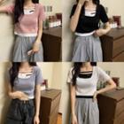 Short-sleeve Mock Two Piece Cropped Top