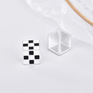 Check Stud Earring 1 Pair - Black & White - One Size