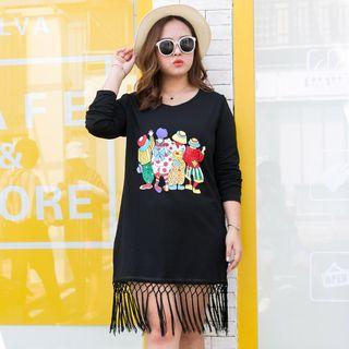 Long-sleeve Fringe Print T-shirt