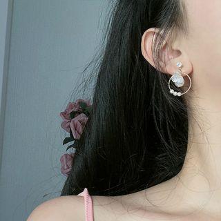 Faux Pearl Petal Hoop Dangle Earring