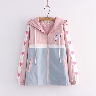 Color Block Embroidered Hood Jacket