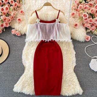 Cold Shoulder Floral Accent Sheath Dress