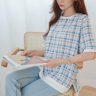 Slit-side Plaid T-shirt