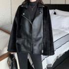 Faux Leather Furry Zipped Jacket