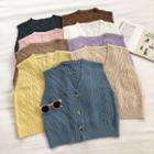 Plain V-neck Single-breasted Cable-knit Vest