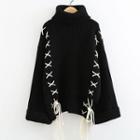 Turtleneck Lace-up Chunky Knit Sweater