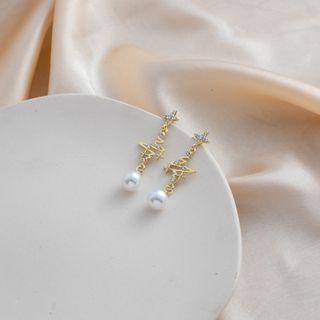Rhinestone Faux Pearl Dangle Earring 1 Pair - E2170-2 - Gold - One Size