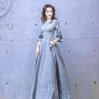 3/4-sleeve Striped Maxi Dress