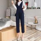Long-sleeve T-shirt / Striped Cropped Jumpsuit / Set