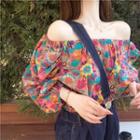 Off-shoulder Floral Blouse / Suspender Harem Jeans
