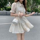 Short-sleeve Ruffle Hem Mini Shirt Dress