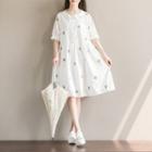 Elbow-sleeve Cactus Embroidery Dress