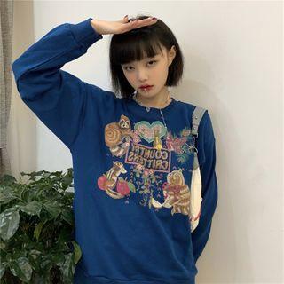 Long-sleeve Animal Printed Sweatshirt Blue - One Size