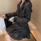 Long-sleeve Mini Tweed Pleated Dress