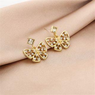 Butterfly Rhinestone Earring E1288-2 - 1 Pair - Gold - One Size