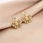 Butterfly Rhinestone Earring E1288-2 - 1 Pair - Gold - One Size