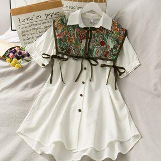 Loose-fit A-line Shirtdress With Embroidered Shawl White - One Size