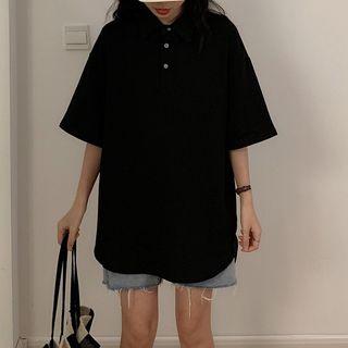Plain Short-sleeve High-low Polo Shirt