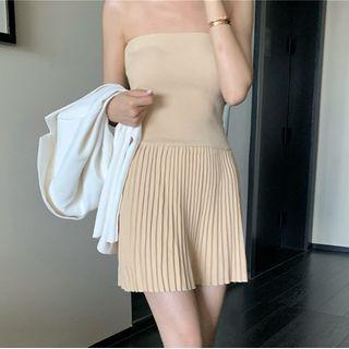 Pleated Knit Mini A-line Tube Dress