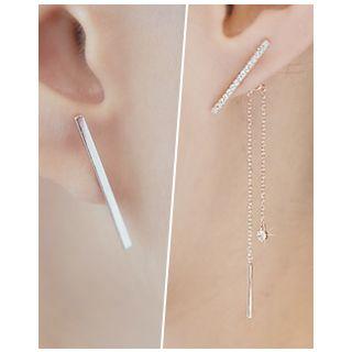 Rhinestone Chain-linked Bar Asymmetric Earrings