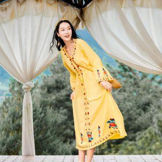 Flower Long-sleeve Loose-fit Dress