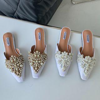 Faux Pearl Square-toe Flat Mules