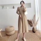 Mock Neck Long-sleeve Plain Knit Dress