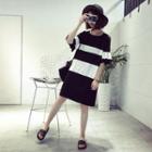 Color-block Elbow Sleeve T-shirt Dress