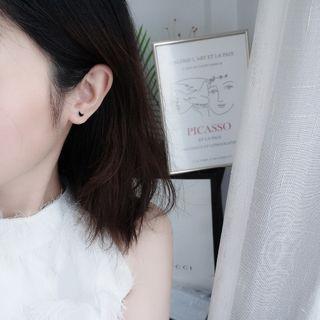 925 Sterling Silver Glaze Moon Earring 1 Pair - 925 Silver - Earrings - Silver & Black - One Size