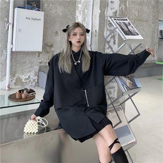 Mock Two-piece Zip-accent Shirt