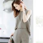 Sleeveless Wide-leg Jumper Pants