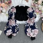 Puff-sleeve Floral Panel Top