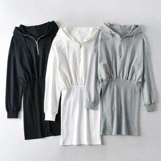 Long-sleeve Half-zip Hooded Sheath Dress