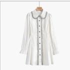 Long-sleeve Contrast Trim A-line Shirtdress