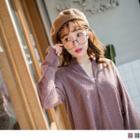 Stand Collar V-neck Plaid Top