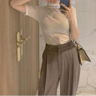 Turtleneck Elbow-sleeve Top / Dress Pants / V-neck Knit Top