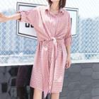 Striped Tie Waist Shirt Dress