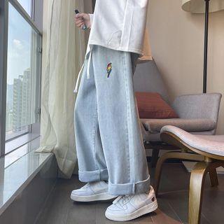 Bolt Embroidered Straight Leg Jeans