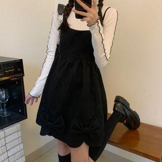 Turtleneck Contrast Trim Top / Overall Dress