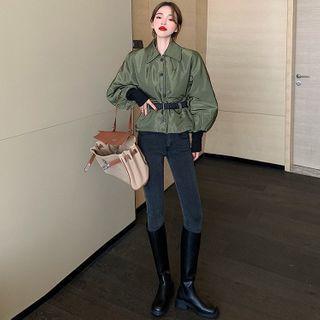 Bubble-sleeve Slim-fit Baseball Jacket As Figure - One Size