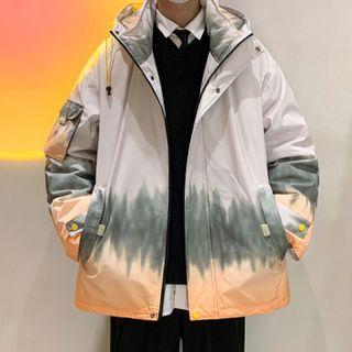 Color Block Hooded Zip-up Down Jacket